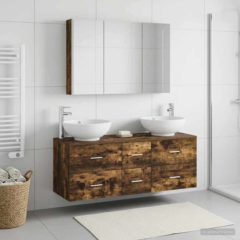 Bathroom Furniture Set 4 pcs Smoked Oak