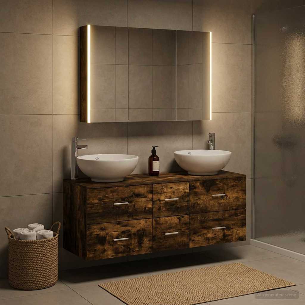 Bathroom Furniture Set 4 pcs Smoked Oak