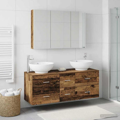 Bathroom Furniture Set 4 pcs Old Wood Engineered Wood and Glass