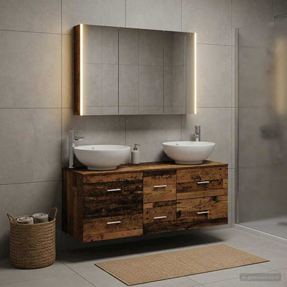 Bathroom Furniture Set 4 pcs Old Wood Engineered Wood and Glass