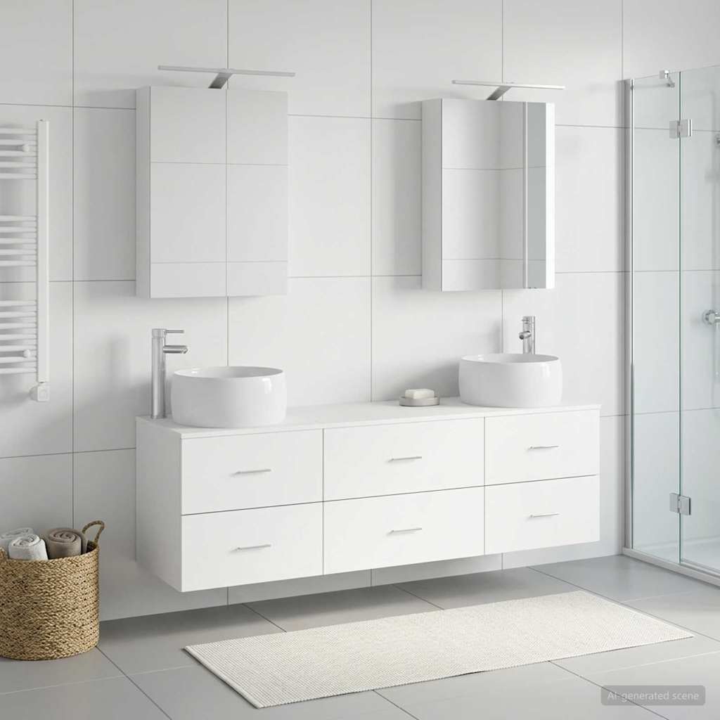 Bathroom Furniture Set 5 pcs White Engineered Wood and Glass