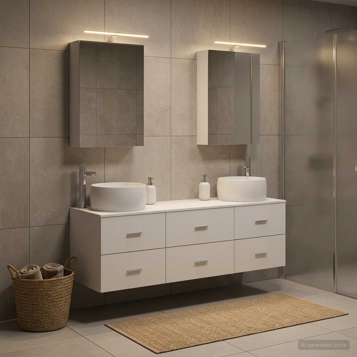 Bathroom Furniture Set 5 pcs White Engineered Wood and Glass