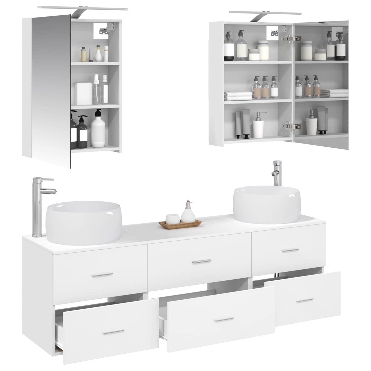 Bathroom Furniture Set 5 pcs White Engineered Wood and Glass
