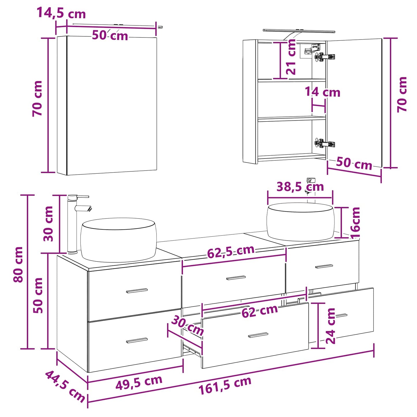Bathroom Furniture Set 5 pcs Old Wood Engineered Wood and Glass