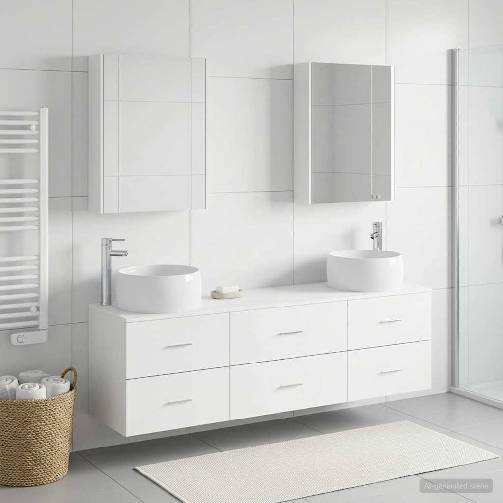 Bathroom Furniture Set 5 pcs White Engineered Wood and Glass