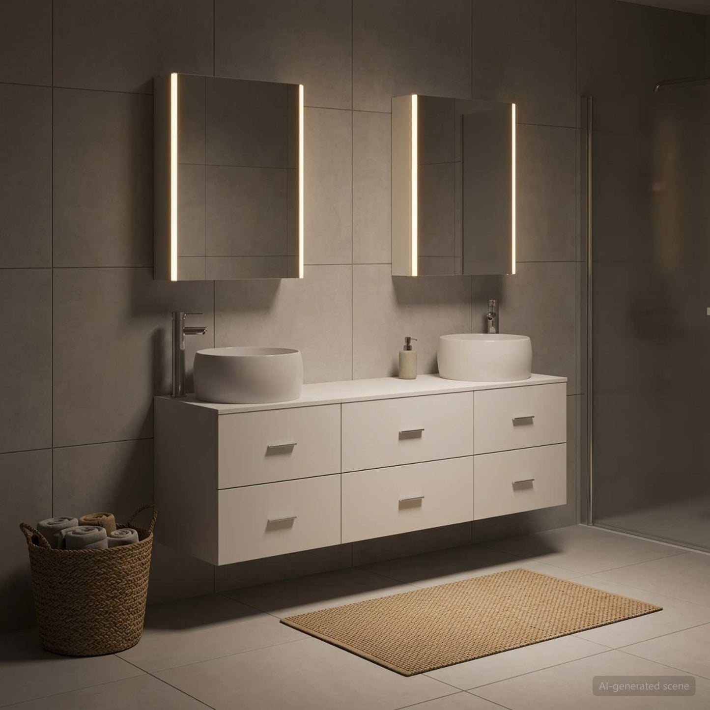 Bathroom Furniture Set 5 pcs White Engineered Wood and Glass