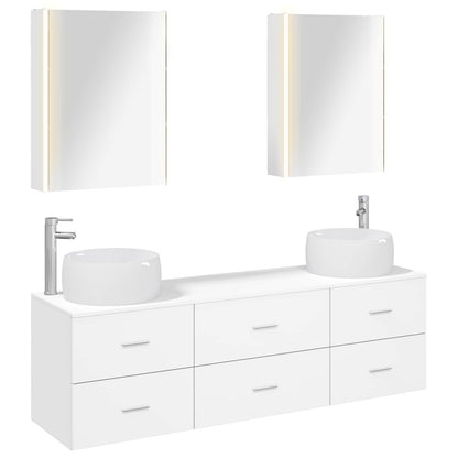 Bathroom Furniture Set 5 pcs White Engineered Wood and Glass