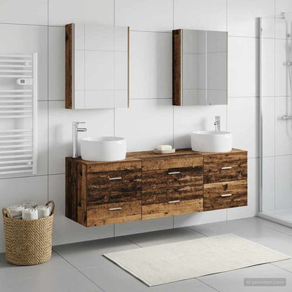 Bathroom Furniture Set 5 pcs Old Wood Engineered Wood and Glass