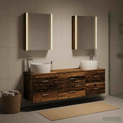 Bathroom Furniture Set 5 pcs Old Wood Engineered Wood and Glass