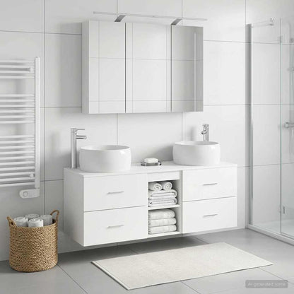 Bathroom Furniture Set 4 pcs White Engineered Wood and Glass