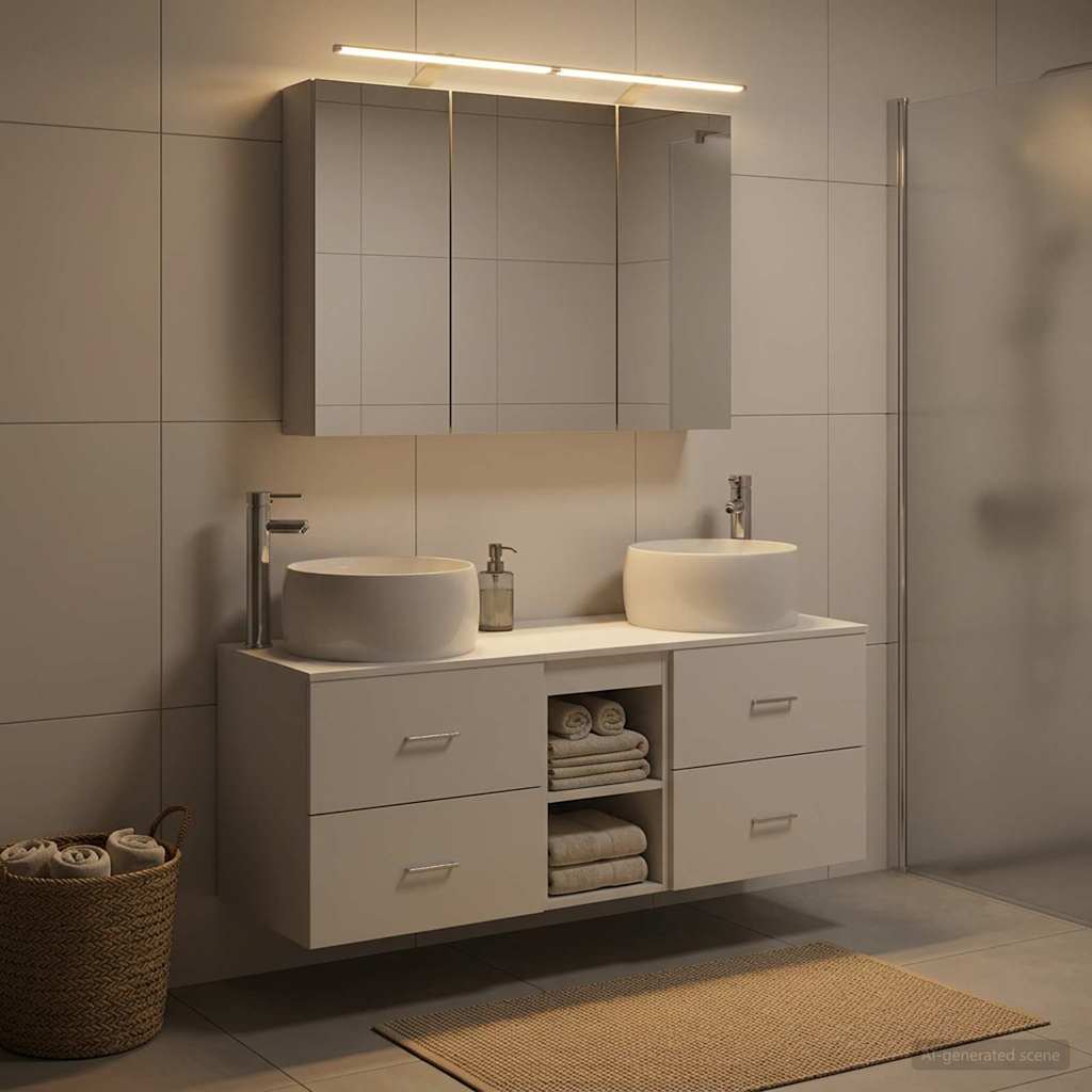Bathroom Furniture Set 4 pcs White Engineered Wood and Glass