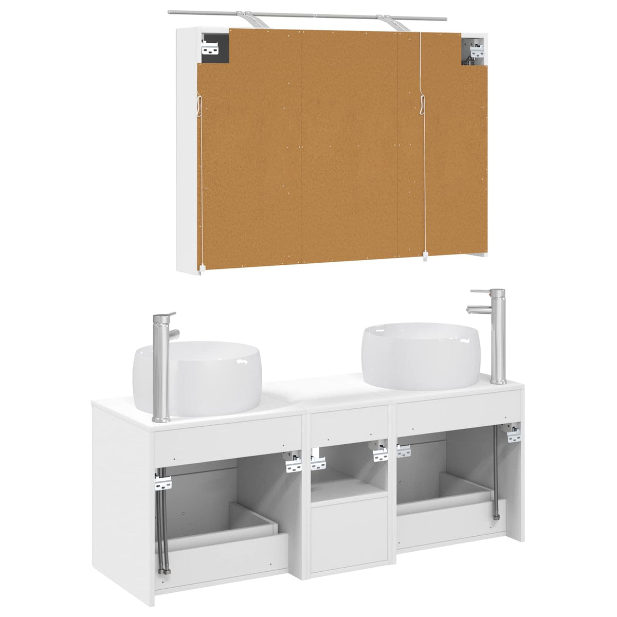 Bathroom Furniture Set 4 pcs White Engineered Wood and Glass