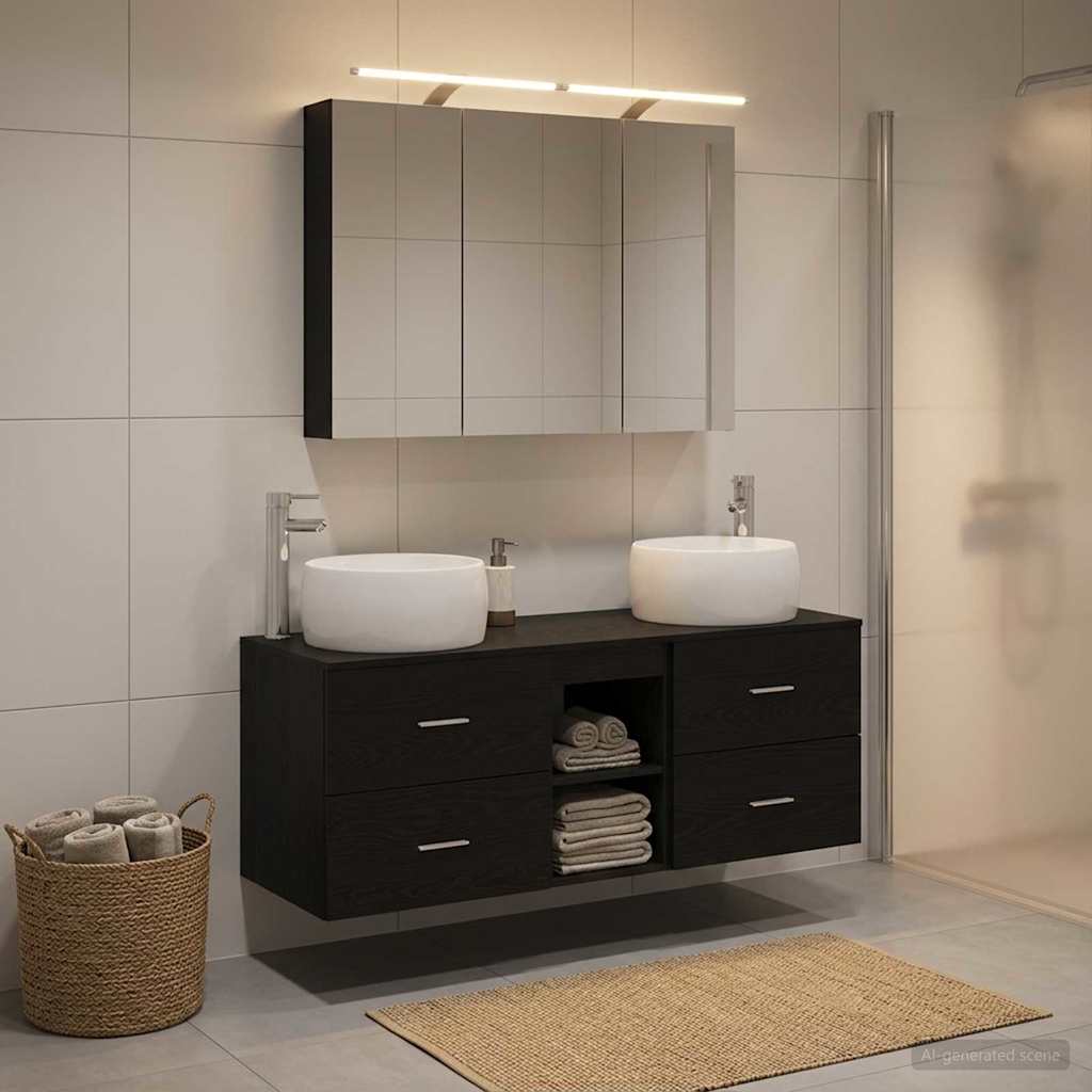 Bathroom Furniture Set 4 pcs Black Oak