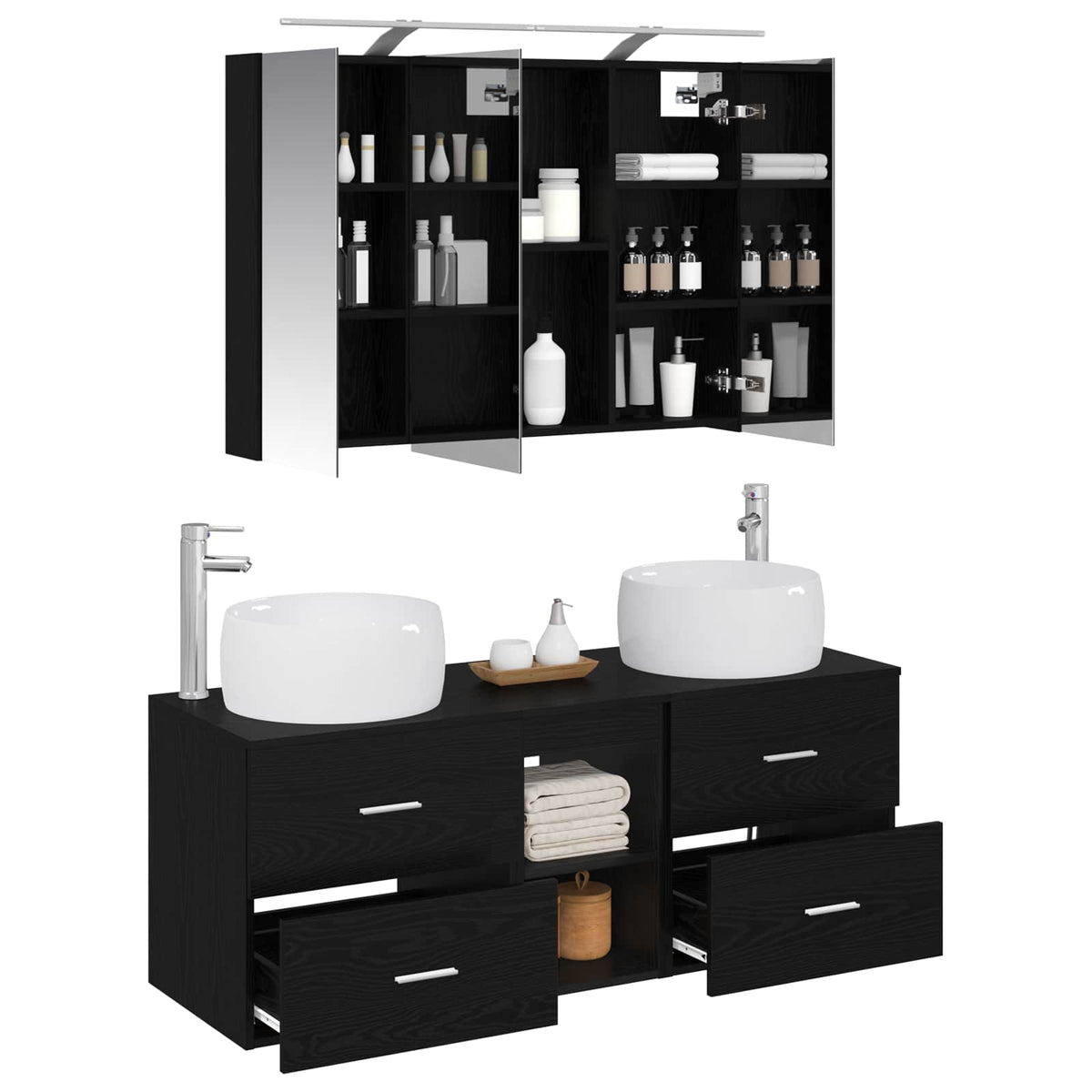 Bathroom Furniture Set 4 pcs Black Oak