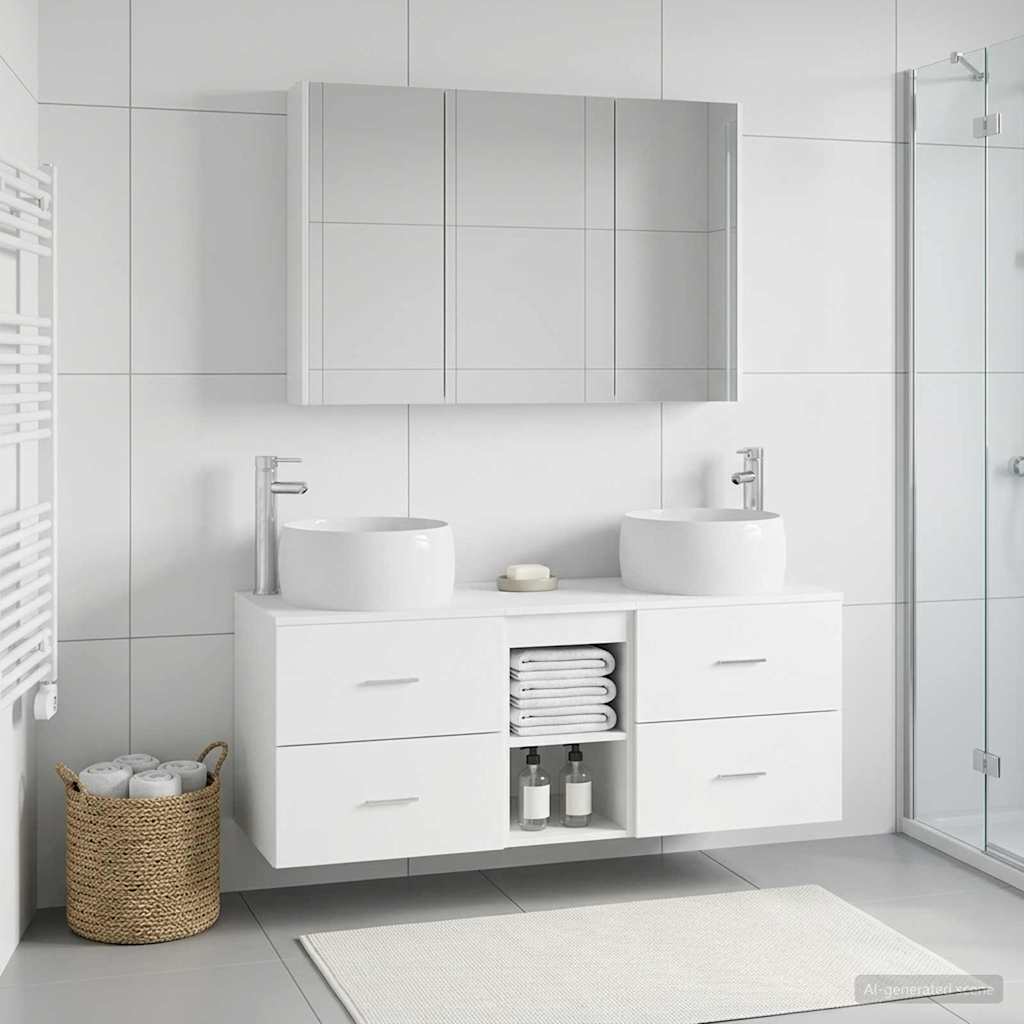 Bathroom Furniture Set 4 pcs White Engineered Wood and Glass