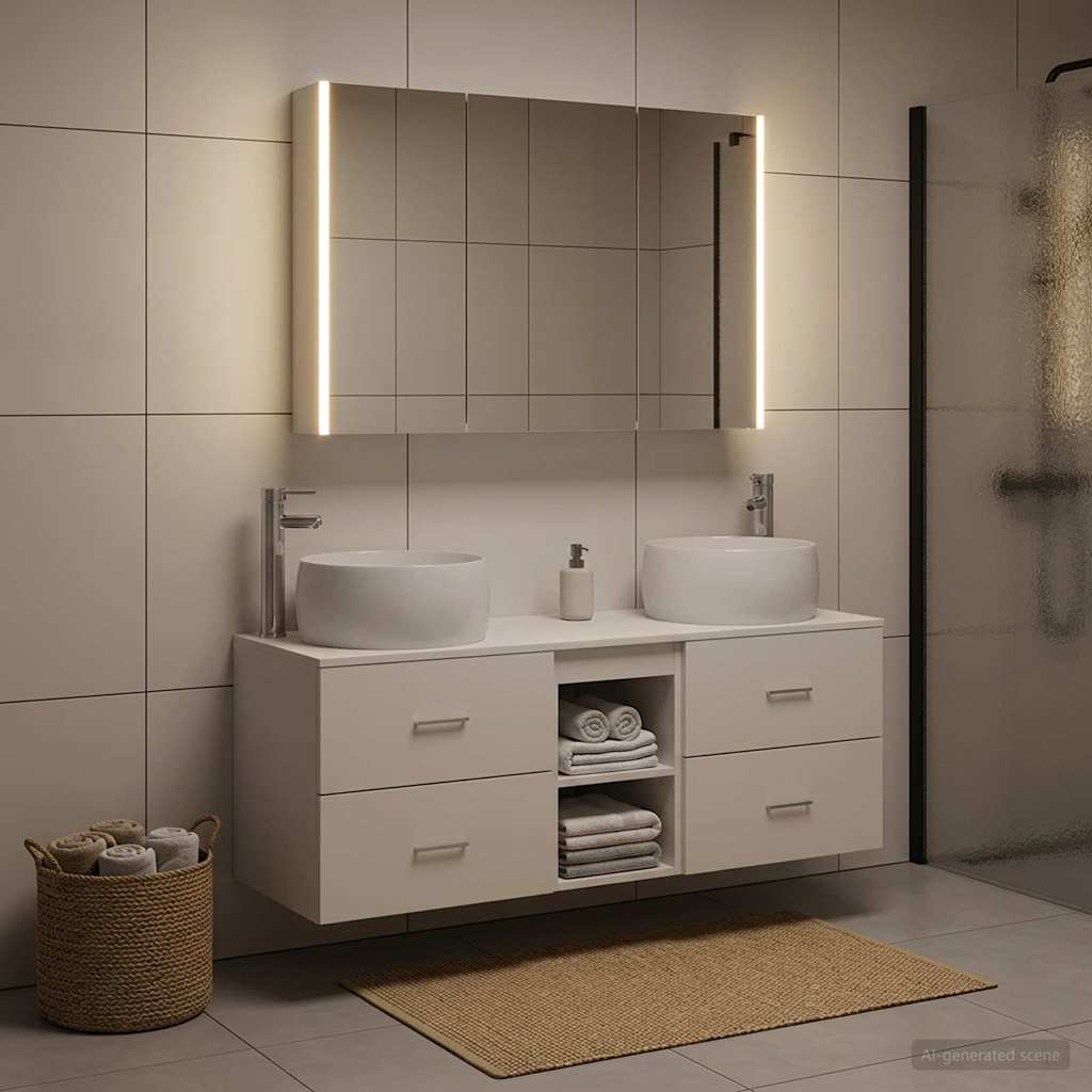 Bathroom Furniture Set 4 pcs White Engineered Wood and Glass