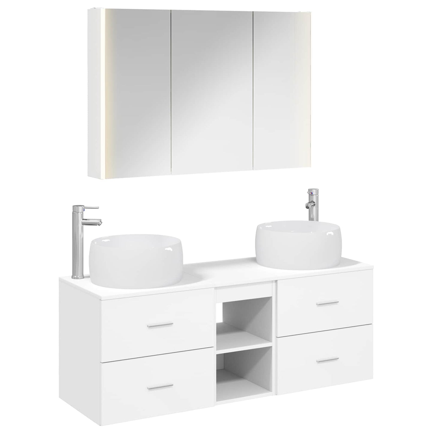 Bathroom Furniture Set 4 pcs White Engineered Wood and Glass