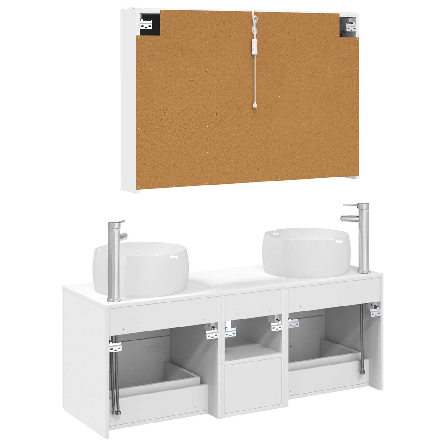 Bathroom Furniture Set 4 pcs White Engineered Wood and Glass