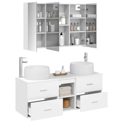 Bathroom Furniture Set 4 pcs White Engineered Wood and Glass