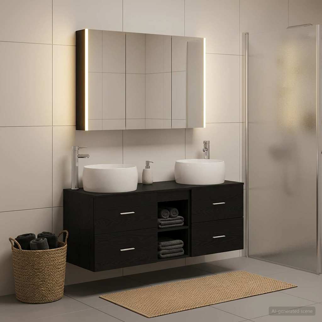 Bathroom Furniture Set 4 pcs Black Oak