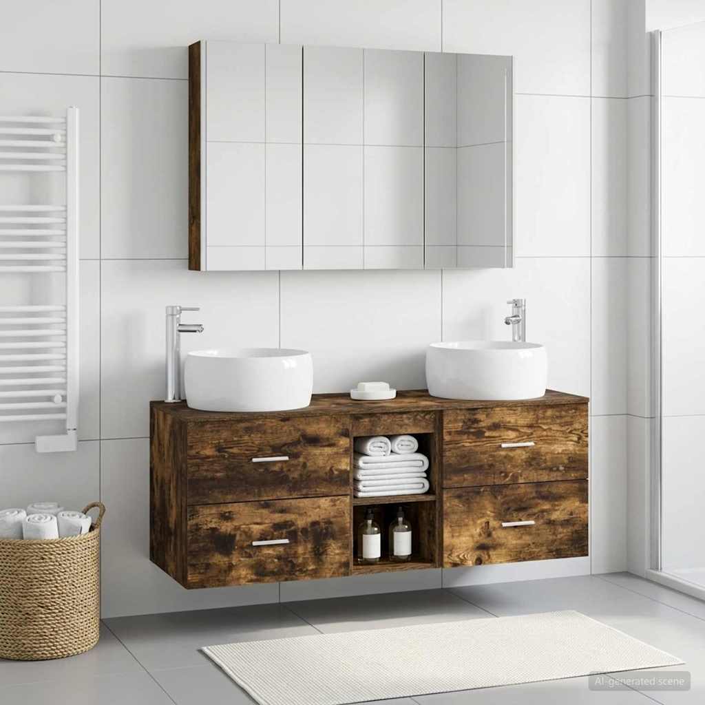 Bathroom Furniture Set 4 pcs Smoked Oak