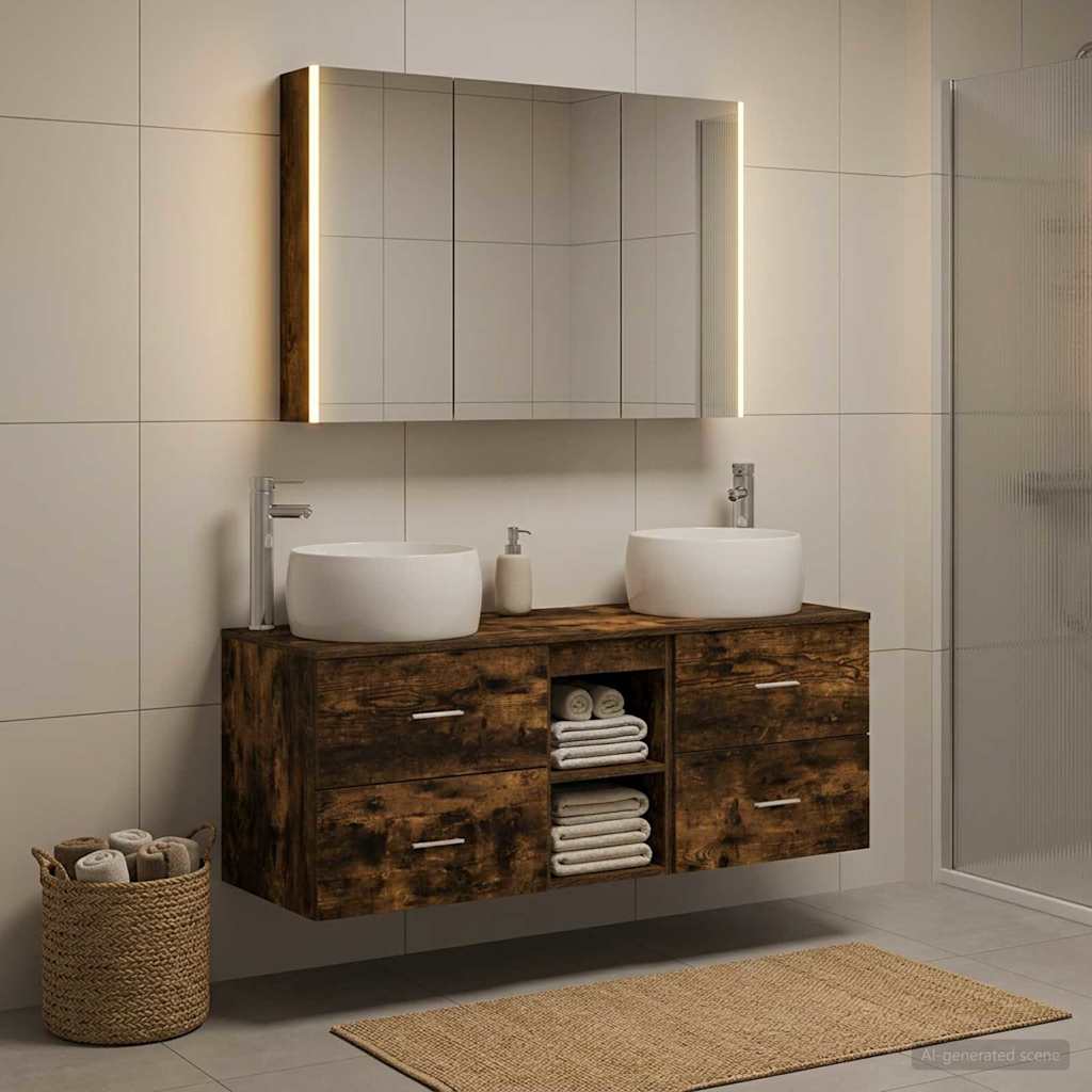 Bathroom Furniture Set 4 pcs Smoked Oak