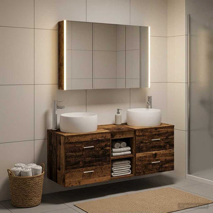 Bathroom Furniture Set 4 pcs Old Wood Engineered Wood and Glass