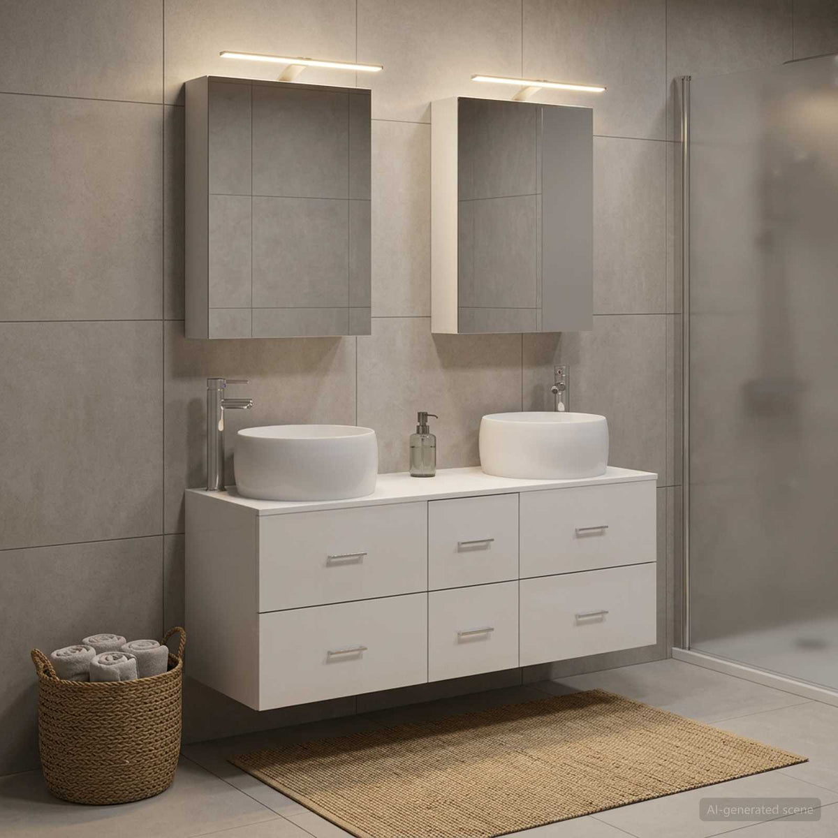 Bathroom Furniture Set 5 pcs White Engineered Wood and Glass