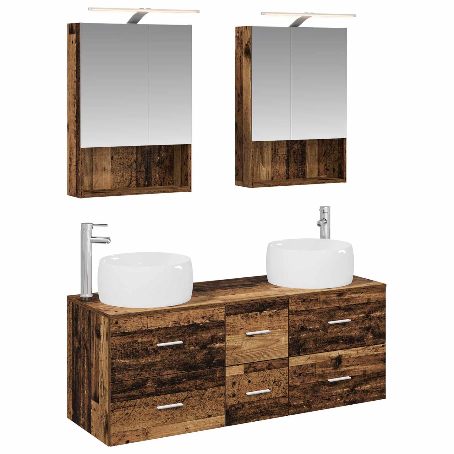 Bathroom Furniture Set 5 pcs Old Wood Engineered Wood and Glass