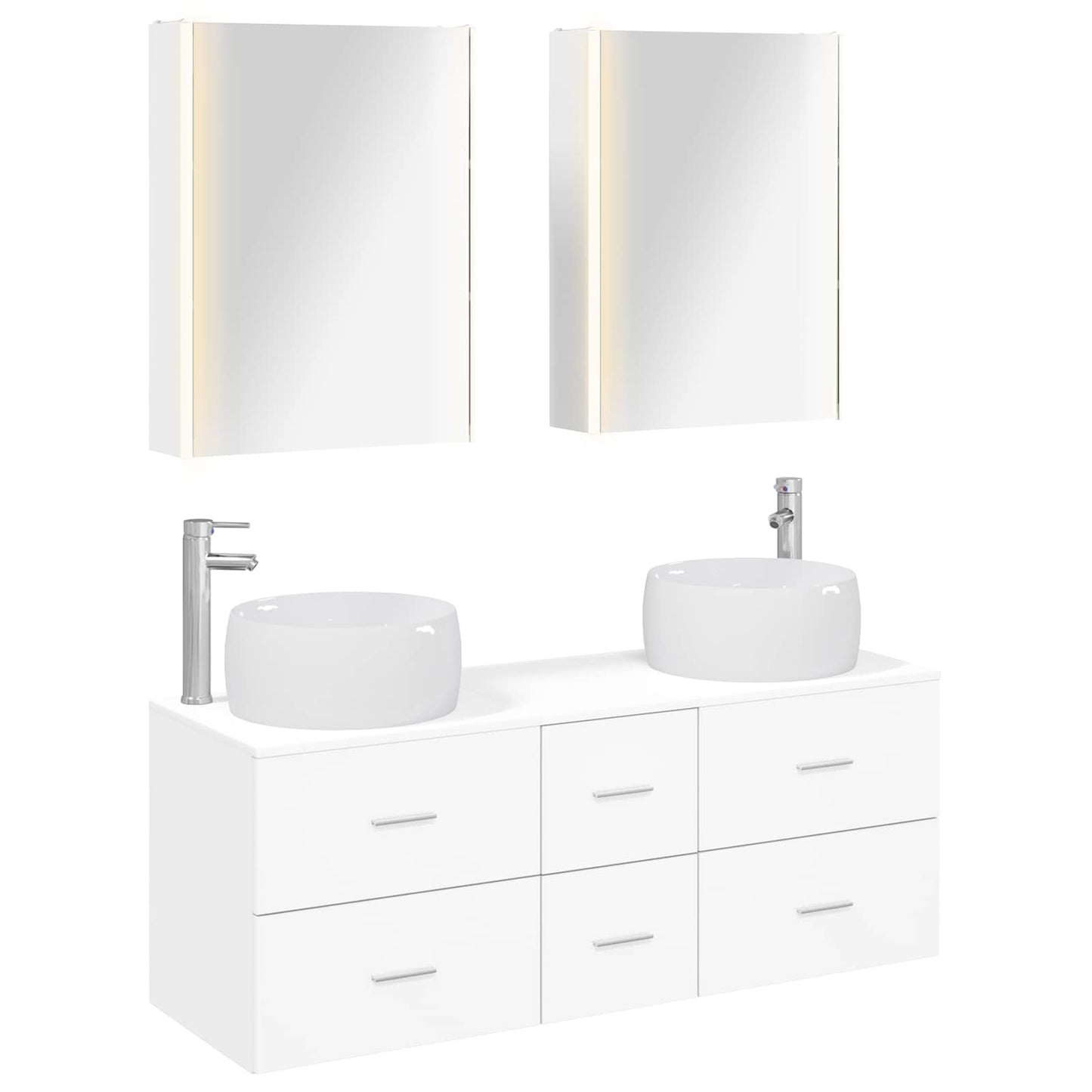 Bathroom Furniture Set 5 pcs White Engineered Wood and Glass