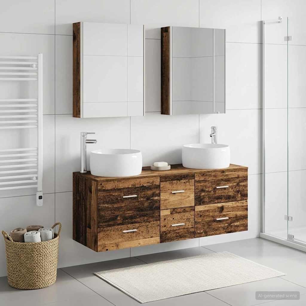 Bathroom Furniture Set 5 pcs Old Wood Engineered Wood and Glass