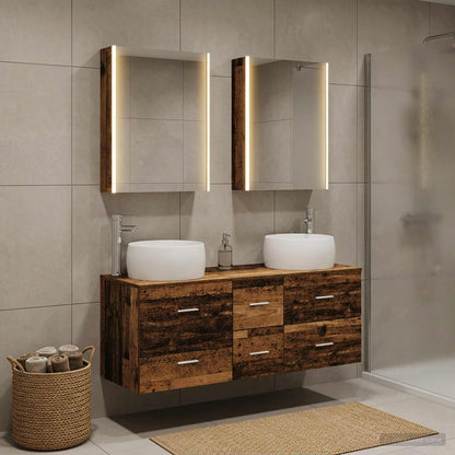 Bathroom Furniture Set 5 pcs Old Wood Engineered Wood and Glass