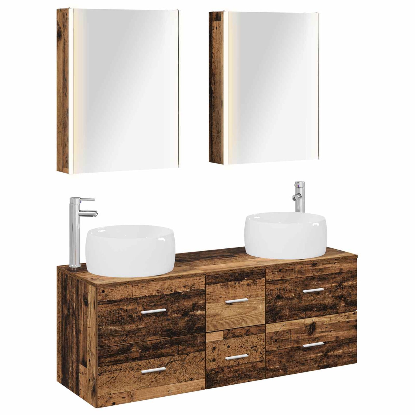 Bathroom Furniture Set 5 pcs Old Wood Engineered Wood and Glass