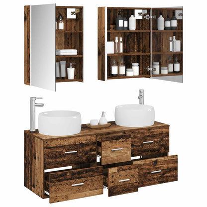 Bathroom Furniture Set 5 pcs Old Wood Engineered Wood and Glass
