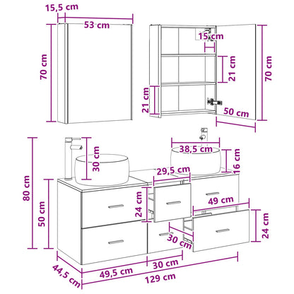 Bathroom Furniture Set 5 pcs Old Wood Engineered Wood and Glass