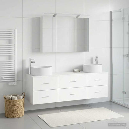Bathroom Furniture Set 4 pcs White Engineered Wood and Glass
