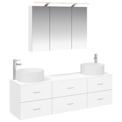 Bathroom Furniture Set 4 pcs White Engineered Wood and Glass