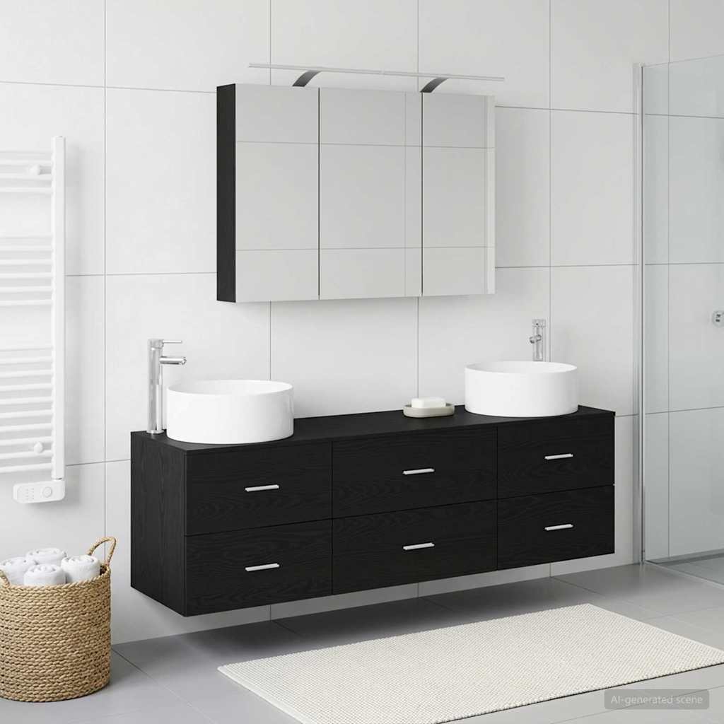 Bathroom Furniture Set 4 pcs Black Oak