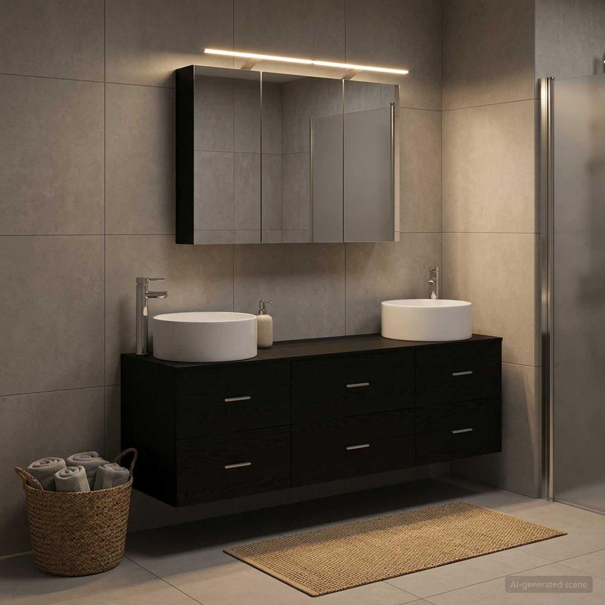 Bathroom Furniture Set 4 pcs Black Oak