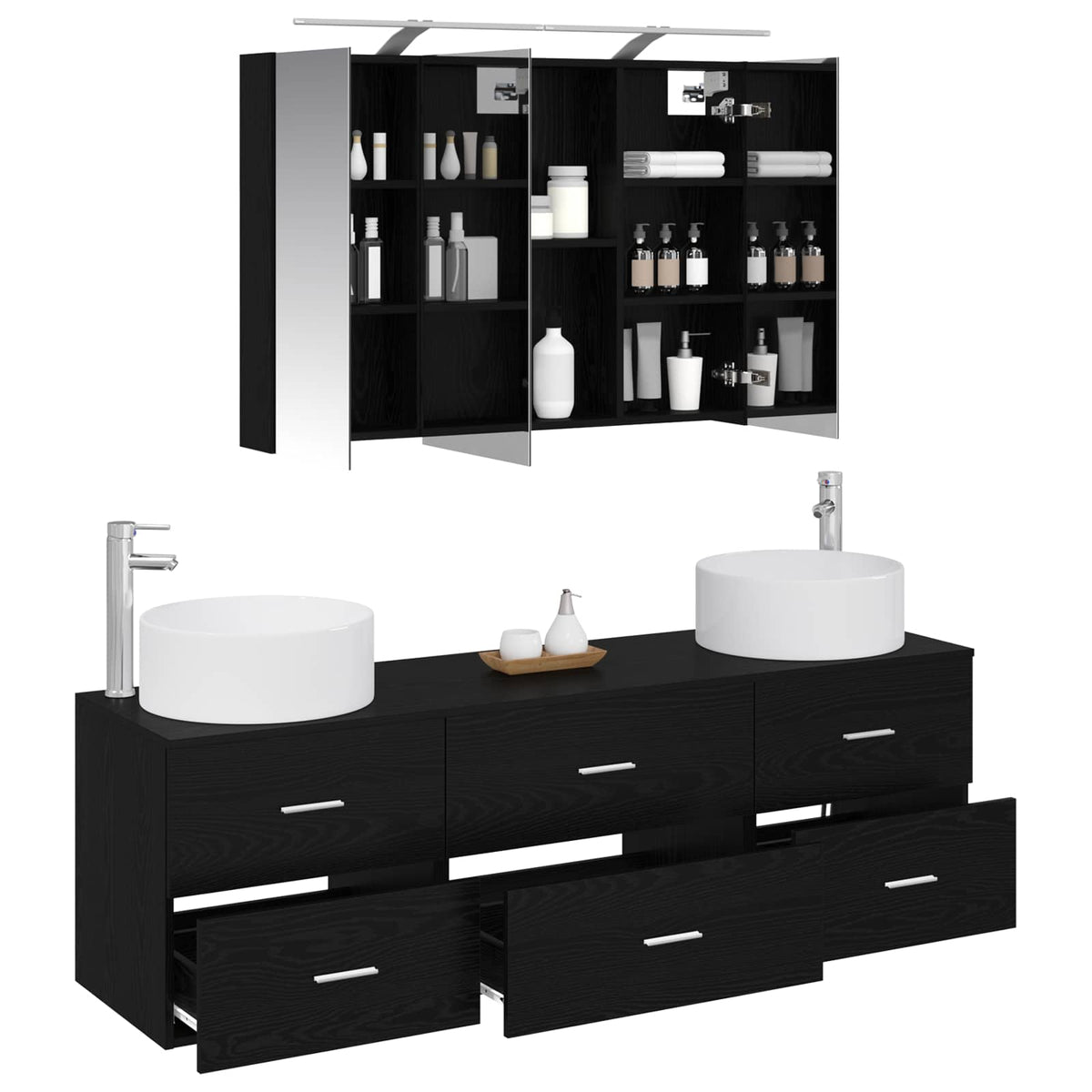 Bathroom Furniture Set 4 pcs Black Oak
