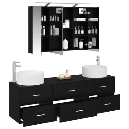 Bathroom Furniture Set 4 pcs Black Oak