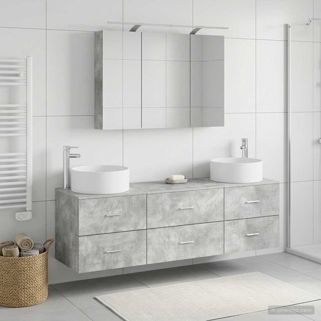 Bathroom Furniture Set 4 pcs Concrete Grey