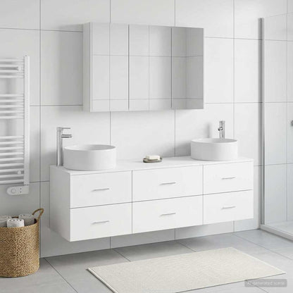 Bathroom Furniture Set 4 pcs White Engineered Wood and Glass