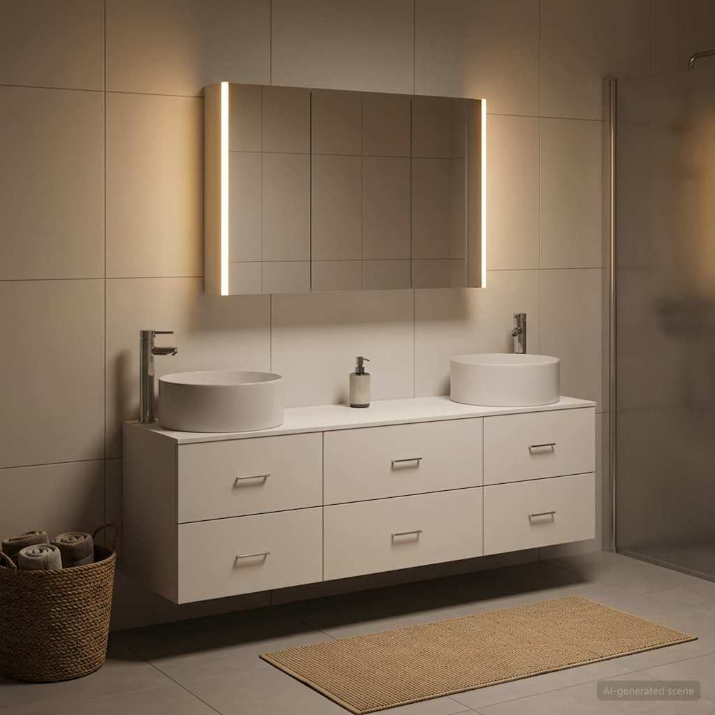 Bathroom Furniture Set 4 pcs White Engineered Wood and Glass
