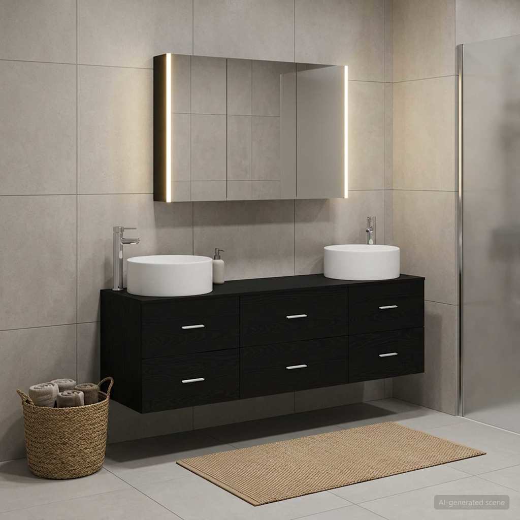 Bathroom Furniture Set 4 pcs Black Oak