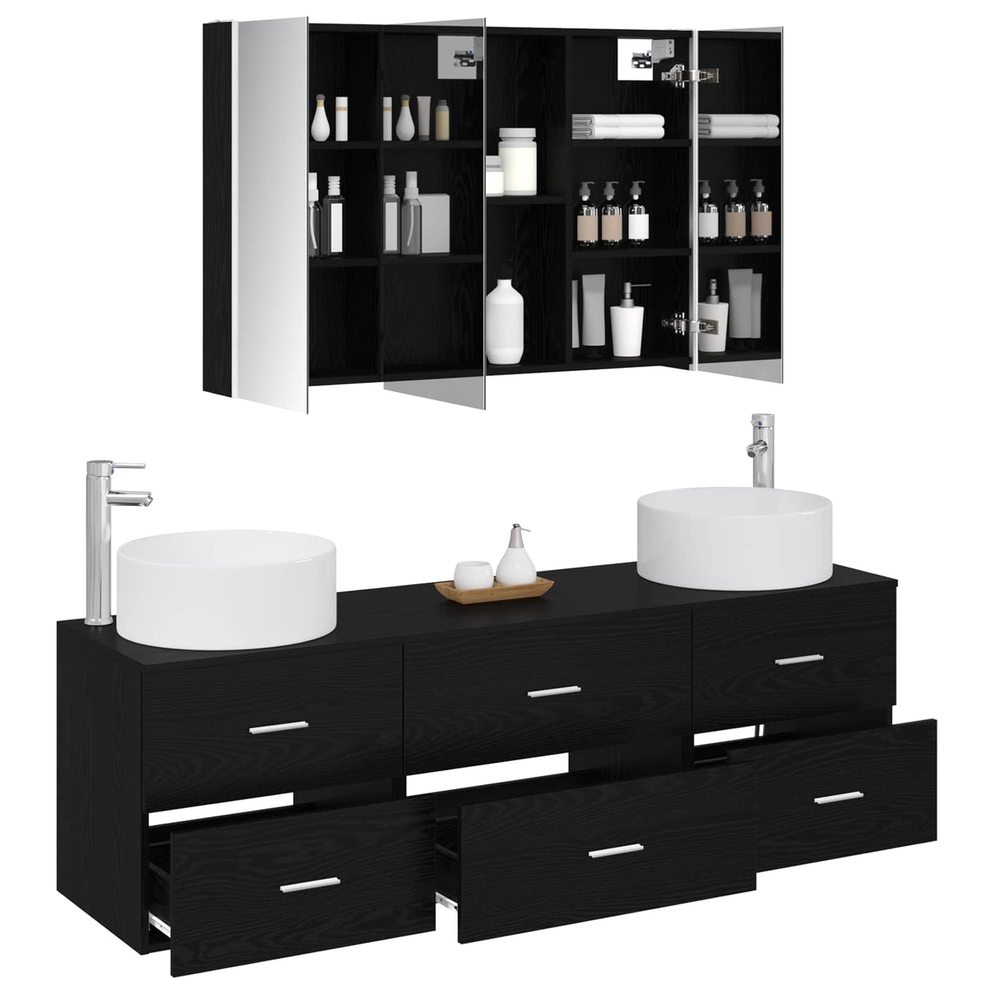 Bathroom Furniture Set 4 pcs Black Oak