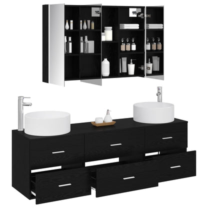 Bathroom Furniture Set 4 pcs Black Oak