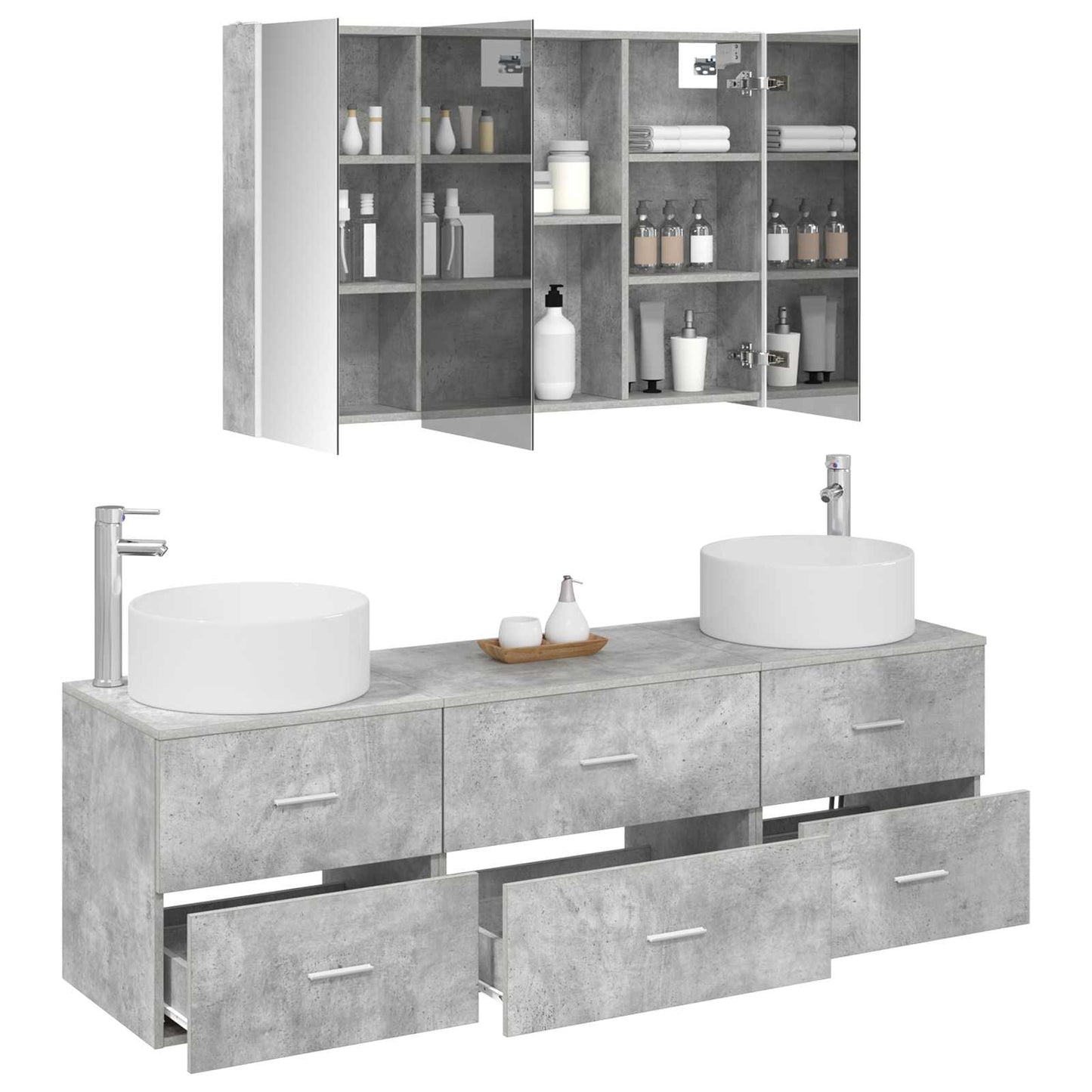 Bathroom Furniture Set 4 pcs Concrete Grey