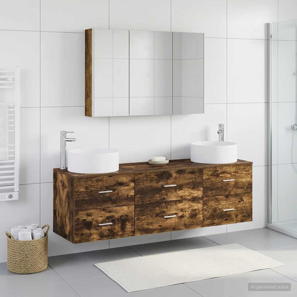 Bathroom Furniture Set 4 pcs Smoked Oak