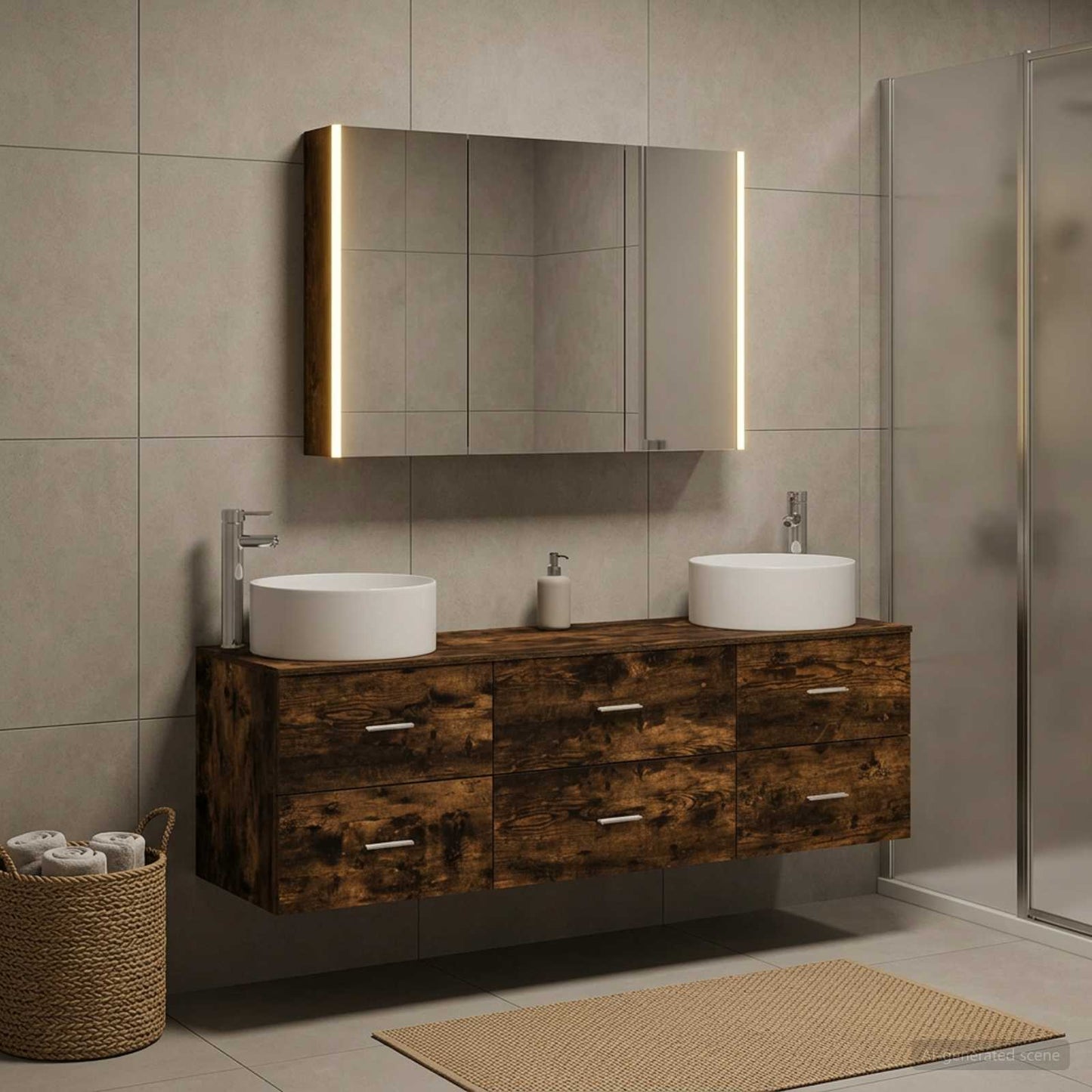 Bathroom Furniture Set 4 pcs Smoked Oak